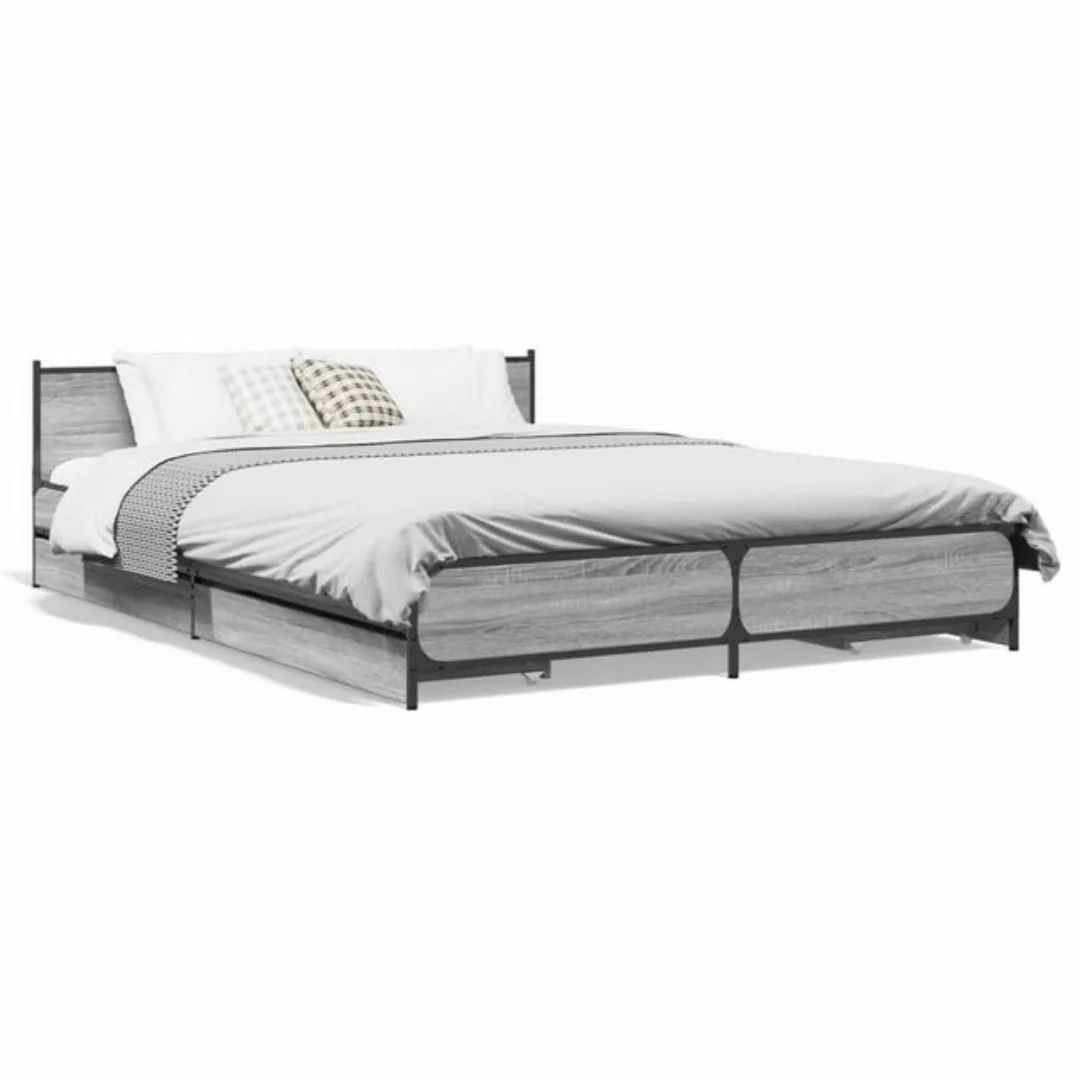 vidaXL Bett Bettgestell mit Schubladen Grau Sonoma 160x200 cm Holzwerkstoff günstig online kaufen