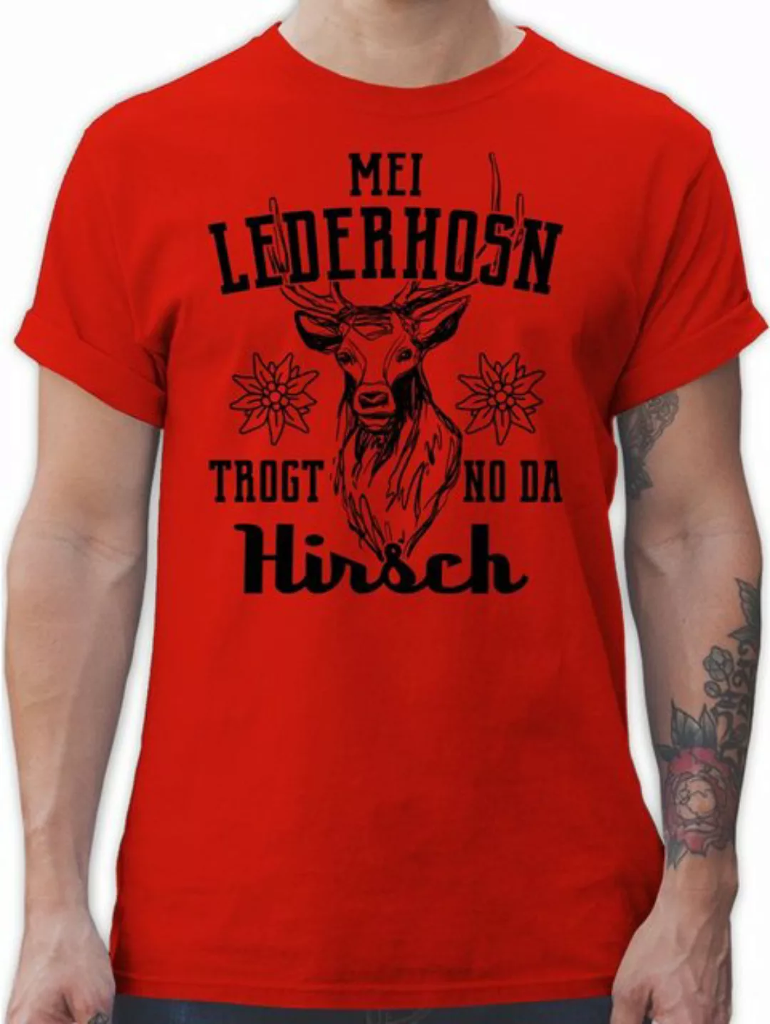 Shirtracer T-Shirt Mei Lederhosn trogt no da Hirsch - schwarz Mode für Okto günstig online kaufen