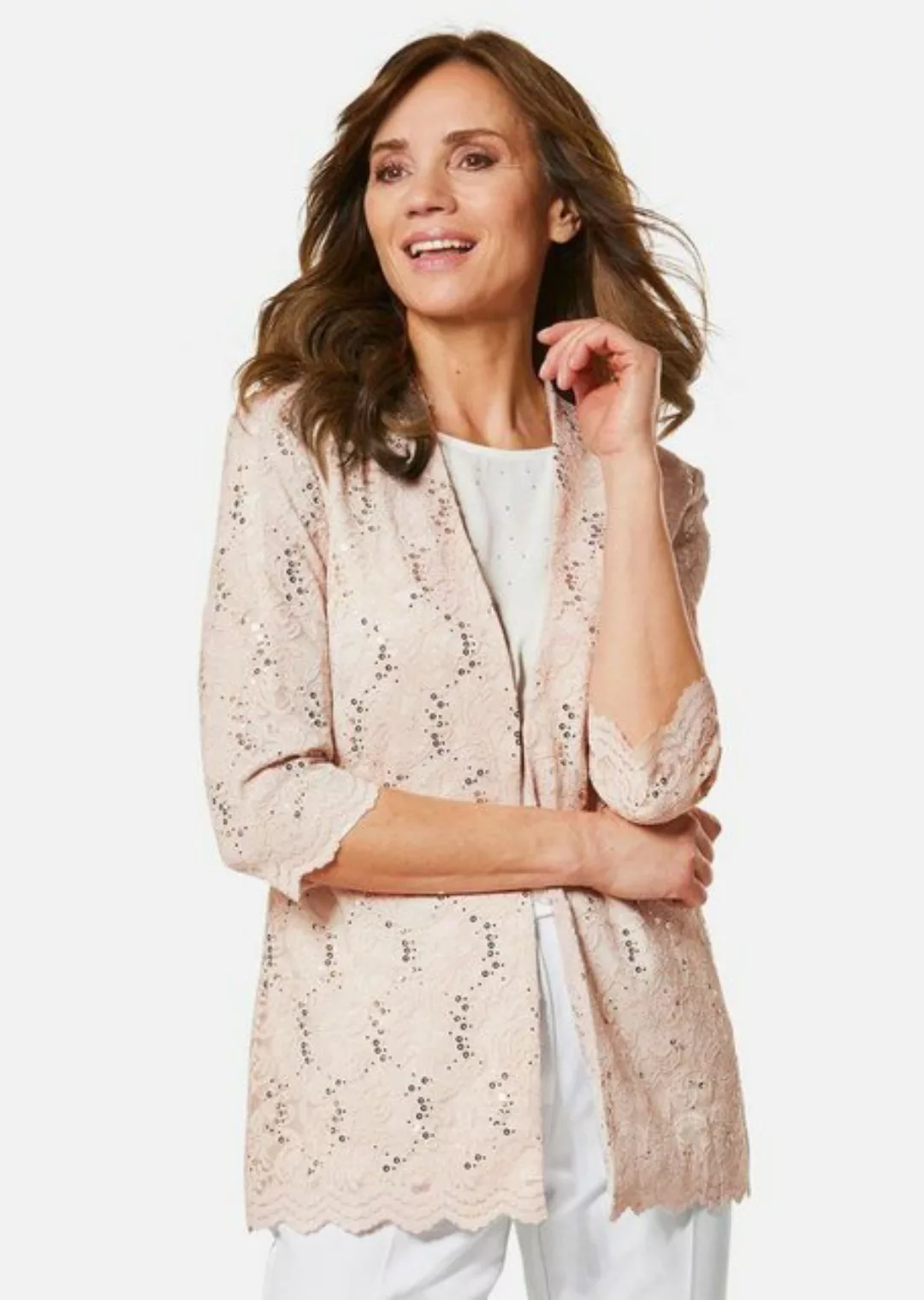 GOLDNER Longblazer Femininer Spitzenblazer mit Bogenkanten günstig online kaufen