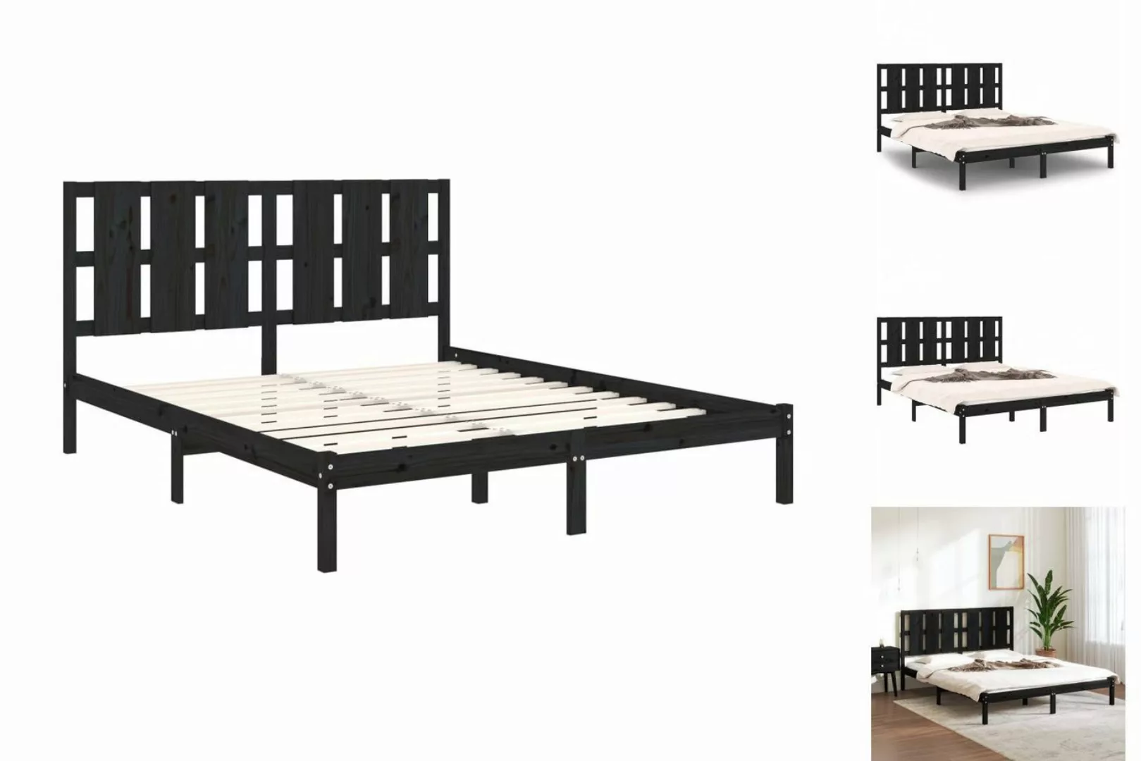 vidaXL Bettgestell Massivholzbett Schwarz 150x200 cm 5FT King Size Bett Bet günstig online kaufen