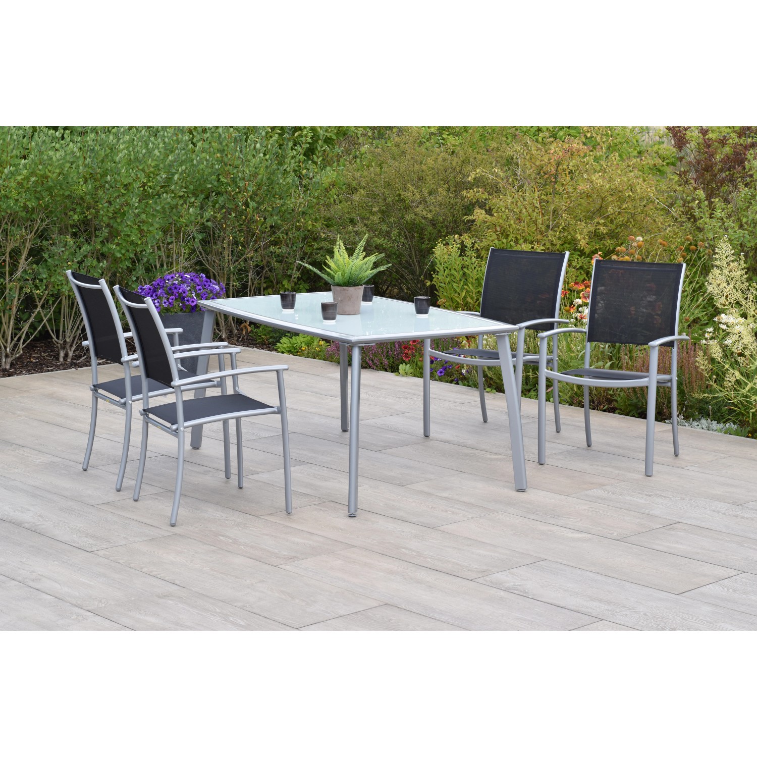 Merxx Milano Set 5-tlg. mit Gartentisch 150 x 90 cm Schwarz günstig online kaufen