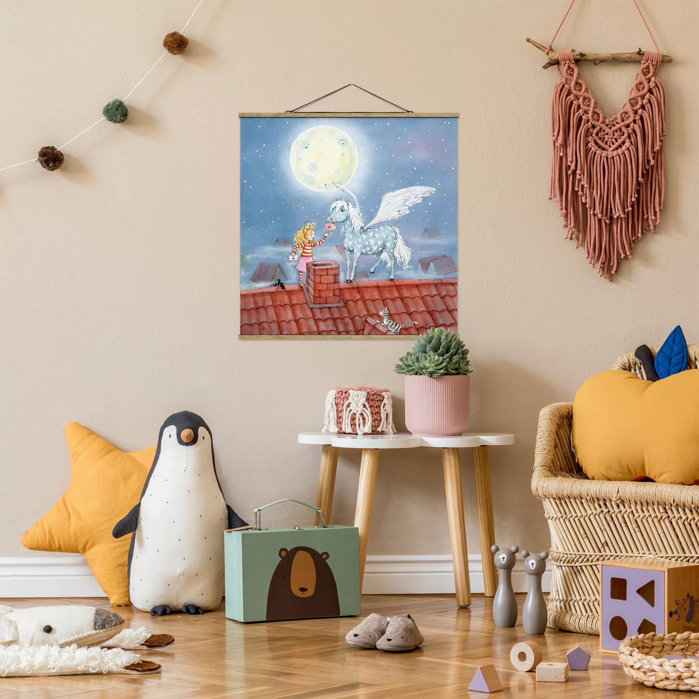 Stoffbild Kinderzimmer mit Posterleisten - Quadrat Maries Zauberpony günstig online kaufen