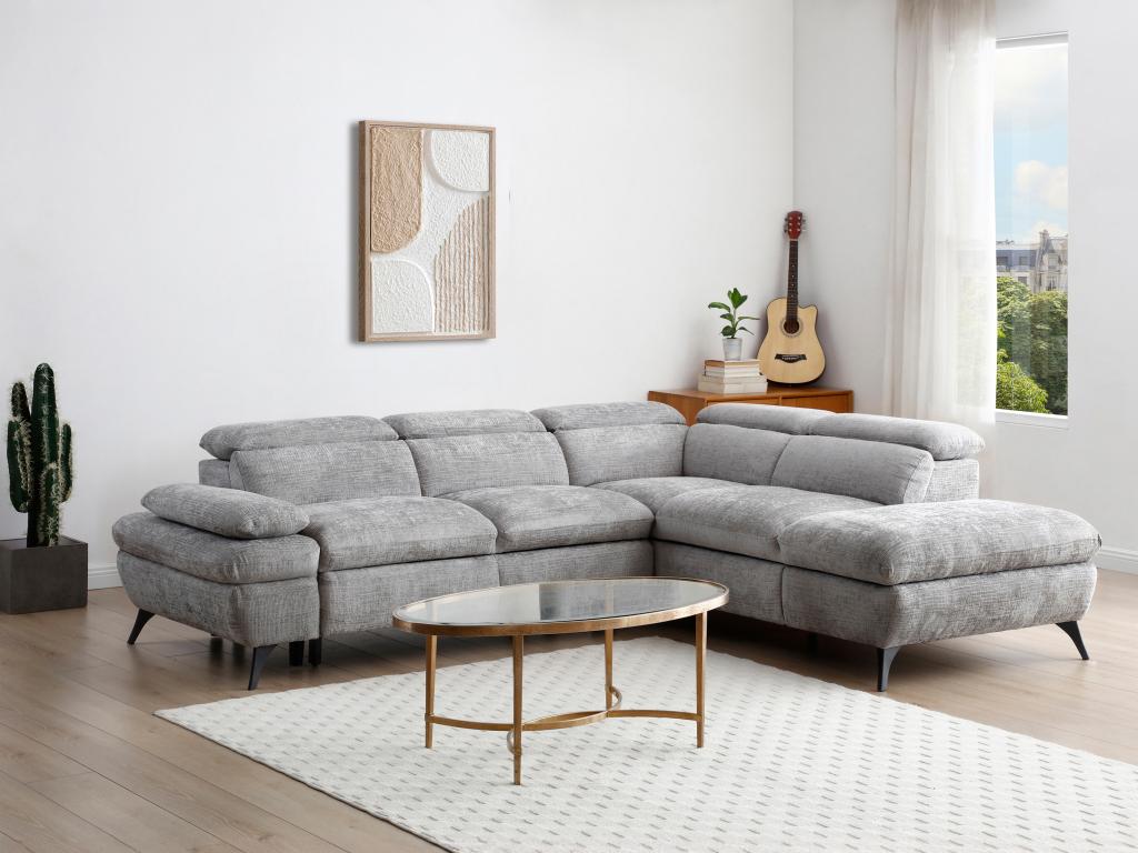 Ecksofa mit Schlaffunktion - Ecke rechts - Strukturstoff - Grau - SURDELI günstig online kaufen