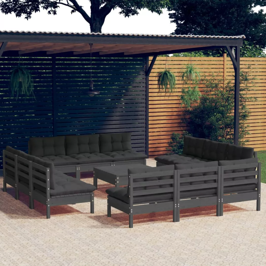 13-tlg. Garten-lounge-set Mit Anthrazit Kissen Kiefernholz günstig online kaufen