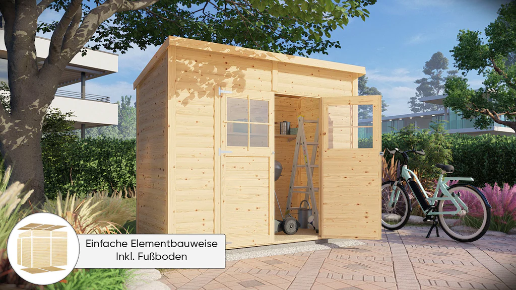 Bertilo Holz-Gartenhaus Alster 245 cm x 122 cm Natur FSC® günstig online kaufen