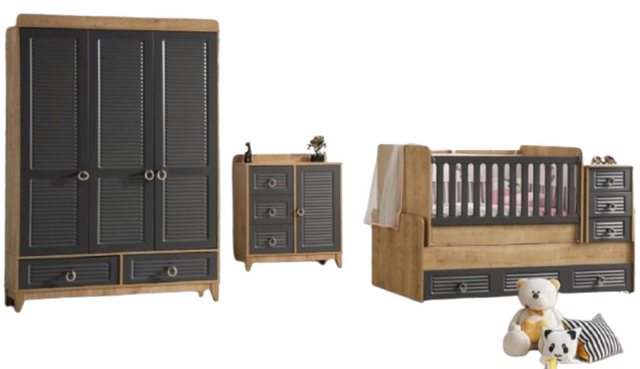 Xlmoebel Kinderbett Elegantes Set aus grauen Holz-Kinderzimmermöbeln mit Ki günstig online kaufen