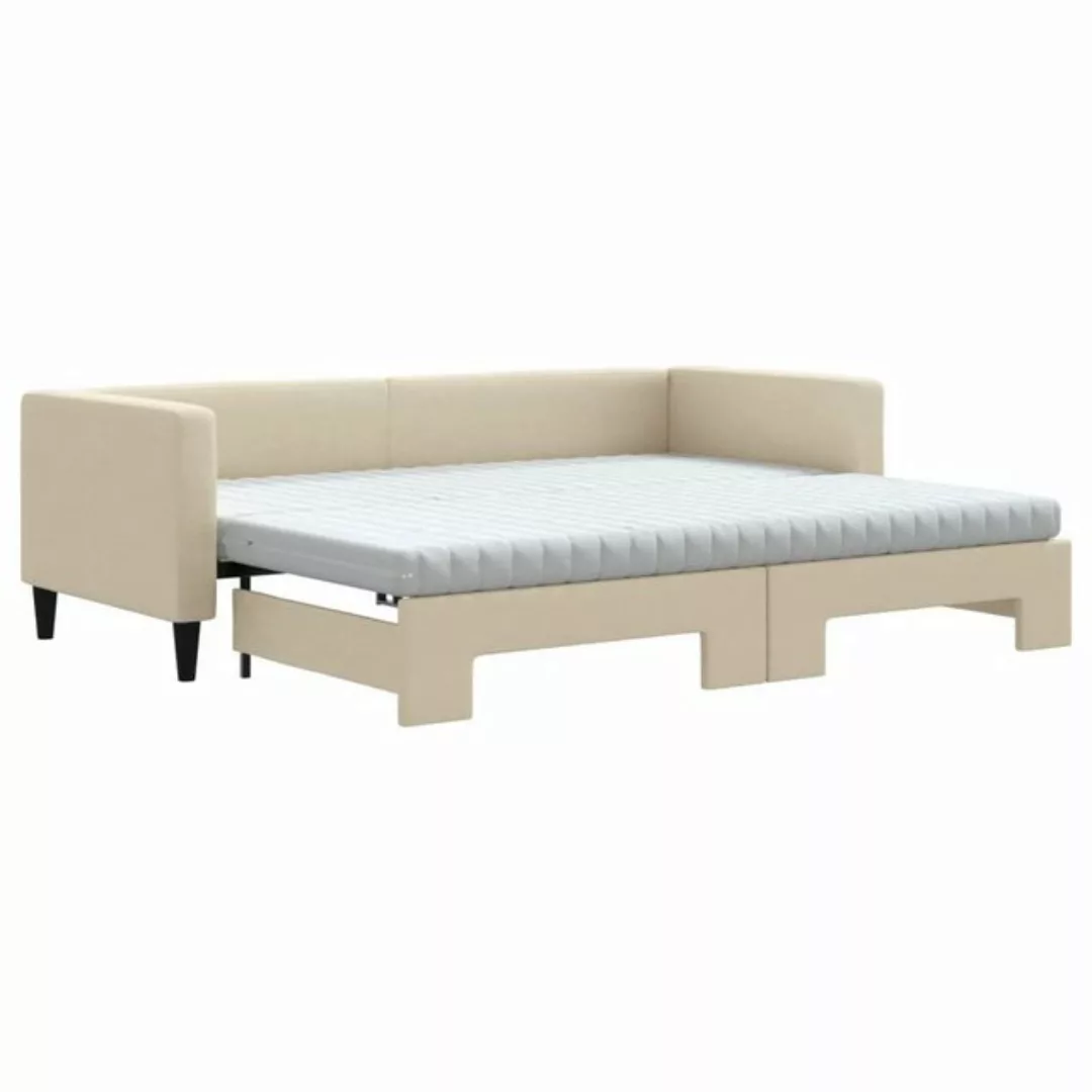 vidaXL Bett Tagesbett Ausziehbar mit Matratzen Creme 80x200 cm Stoff günstig online kaufen