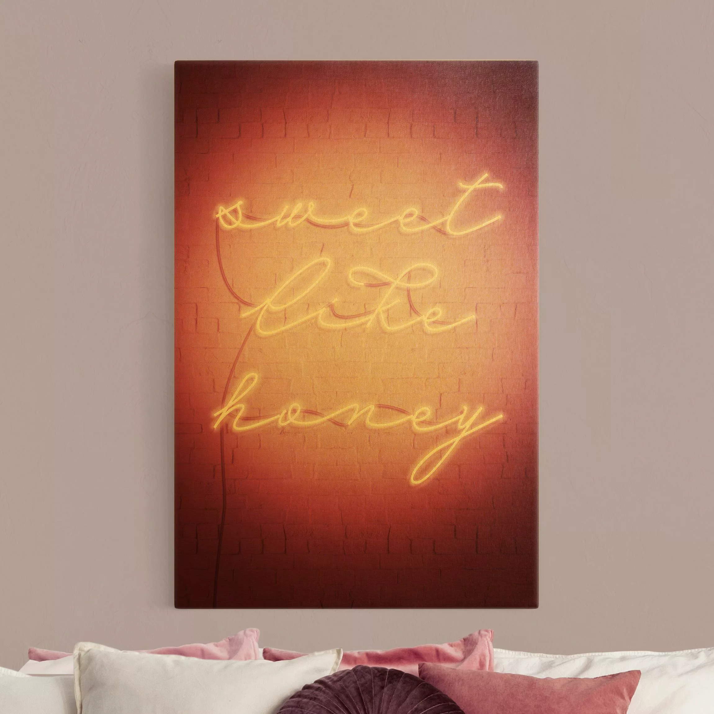 Leinwandbild Gold Neon Schriftzug - sweet like honey günstig online kaufen