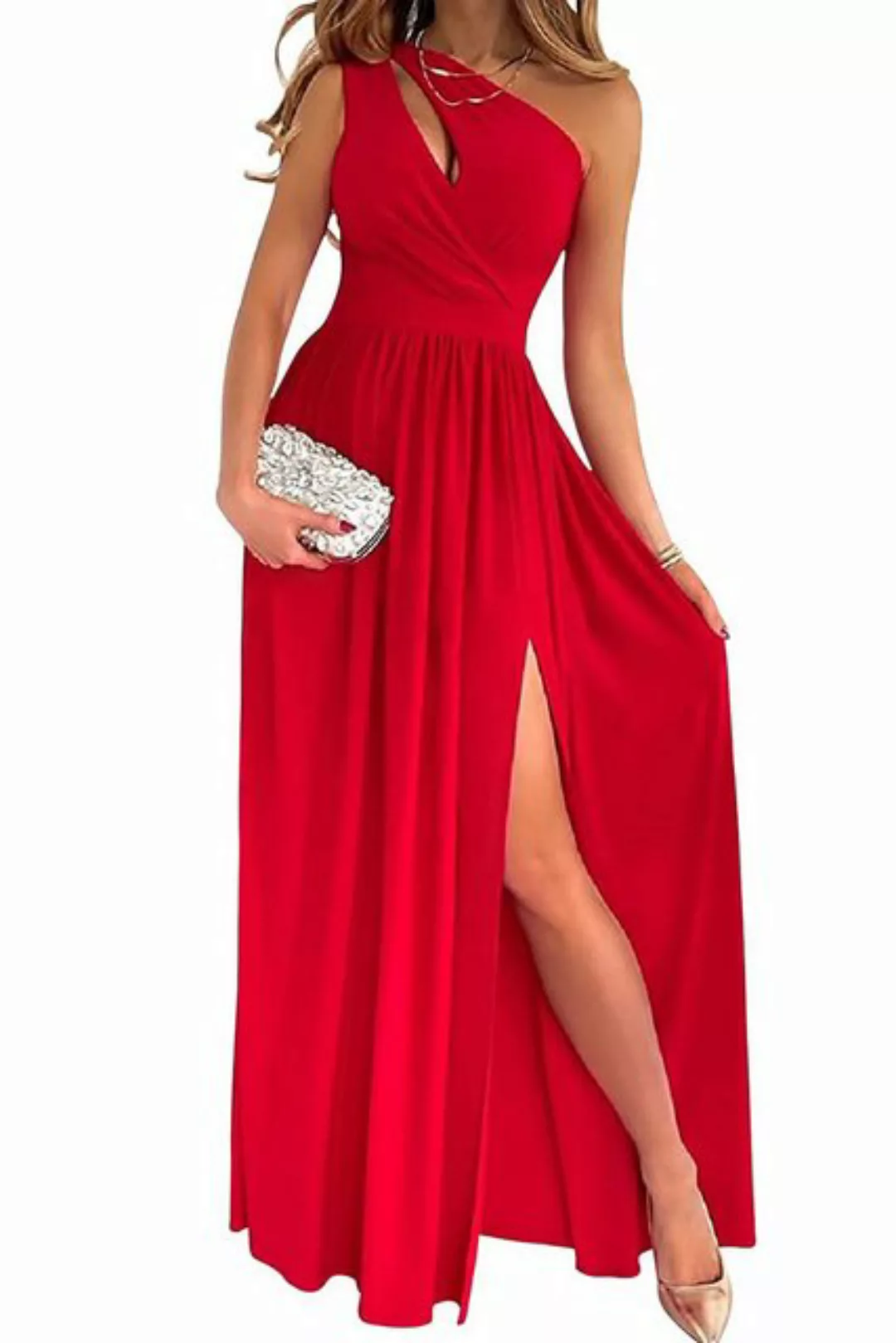 B.X Abendkleid Frauen Eine Schulter Hohl Schlitz Langes Kleid Elegante Ärme günstig online kaufen