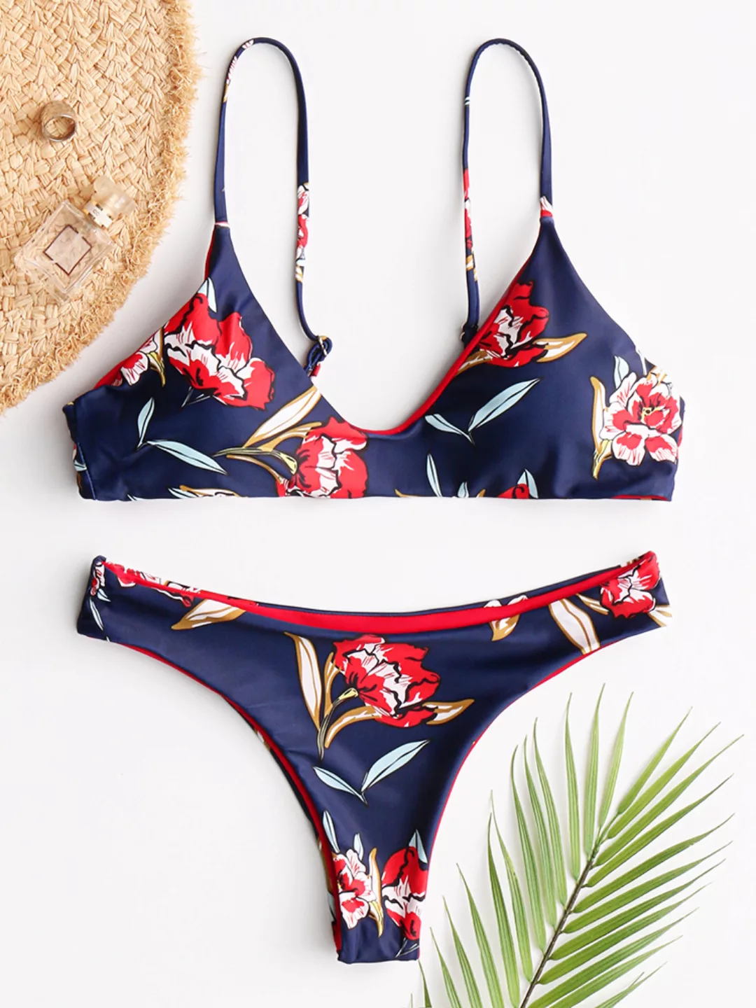 Damen Bikini Floral High Cut Triangle Backless Badeanzug günstig online kaufen