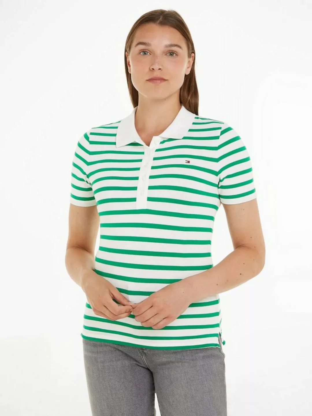 Tommy Hilfiger Poloshirt 1985 SLIM PIQUE STRIPE POLO SS mit dezenter Tommy günstig online kaufen