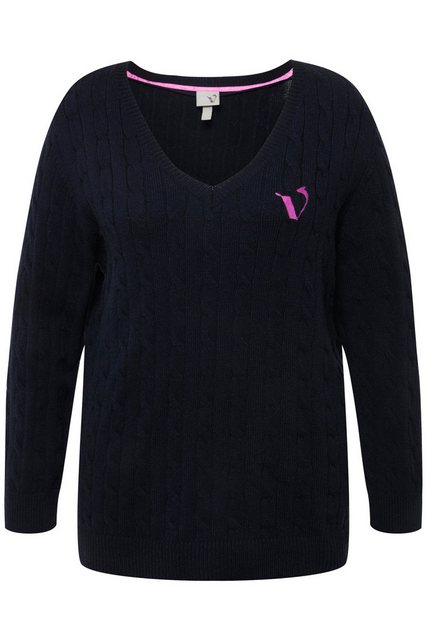 Ulla Popken Strickpullover Pullover Zopfmuster V-Ausschnitt Langarm günstig online kaufen