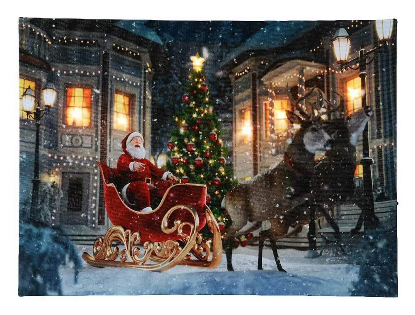 LED Bild Weihnachtsmann Schlitten Rentiere Weihnachten Leinwand Wandbild 28 günstig online kaufen