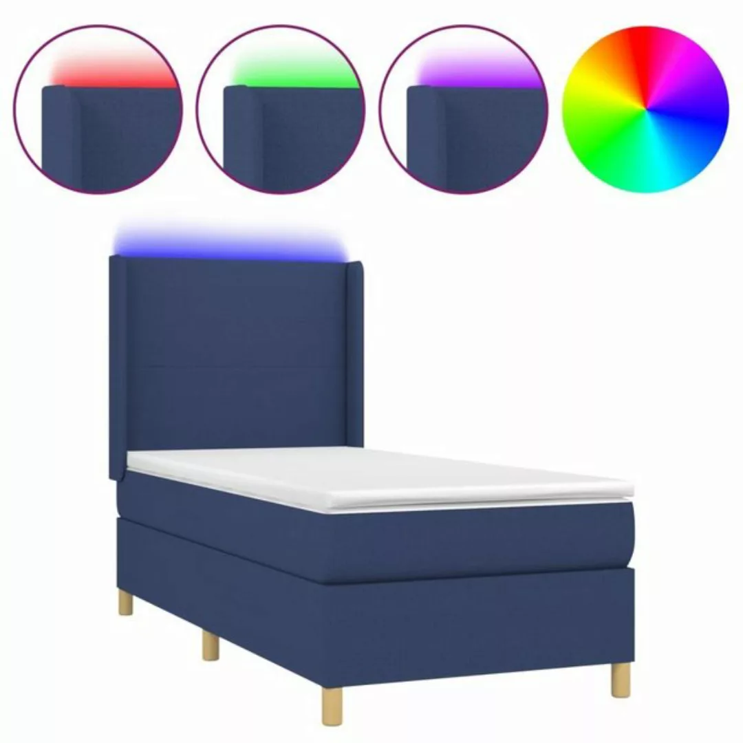 vidaXL Bettgestell Boxspringbett mit Matratze LED Blau 80x200 cm Stoff Bett günstig online kaufen