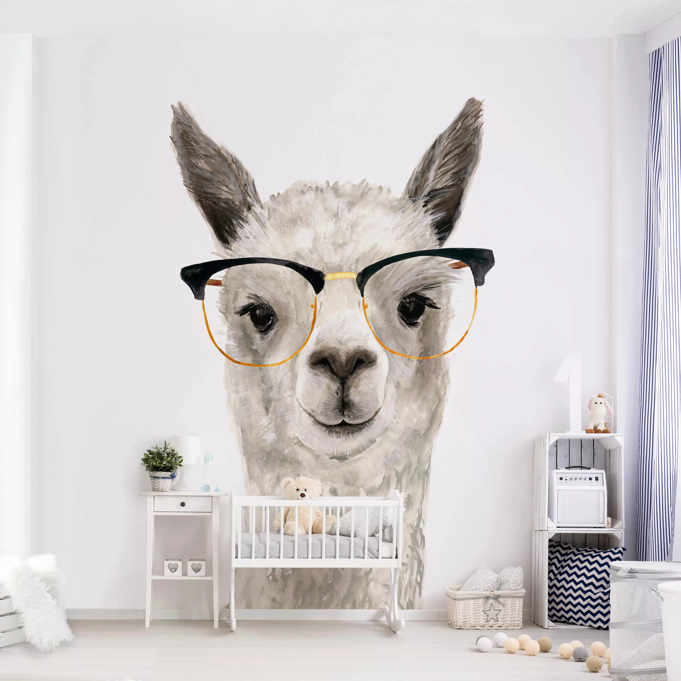 Bilderwelten Kindertapete Hippes Lama mit Brille I weiß Gr. 192 x 192 günstig online kaufen
