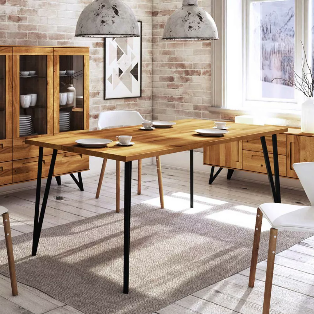 Esszimmertisch aus Wildeiche Massivholz und Stahl 4-Fußgestell günstig online kaufen