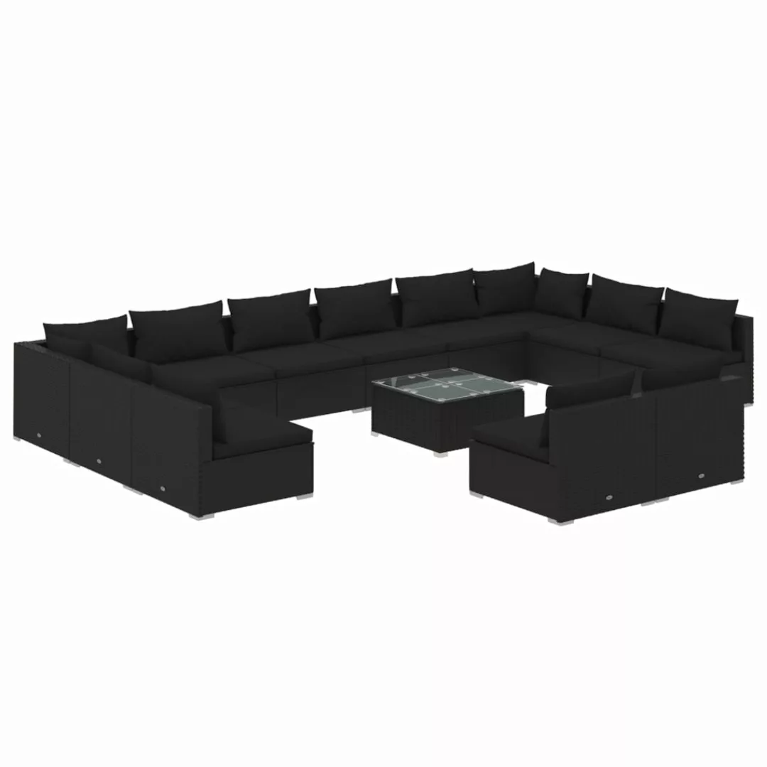 Vidaxl 13-tlg. Garten-lounge-set Mit Kissen Schwarz Poly Rattan günstig online kaufen