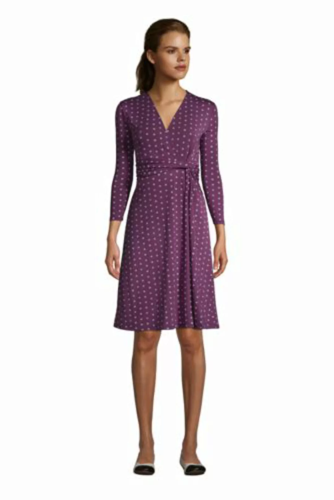 Gemustertes Jersey-Wickelkleid mit 3/4-Ärmeln, Damen, Größe: S Normal, Lila günstig online kaufen