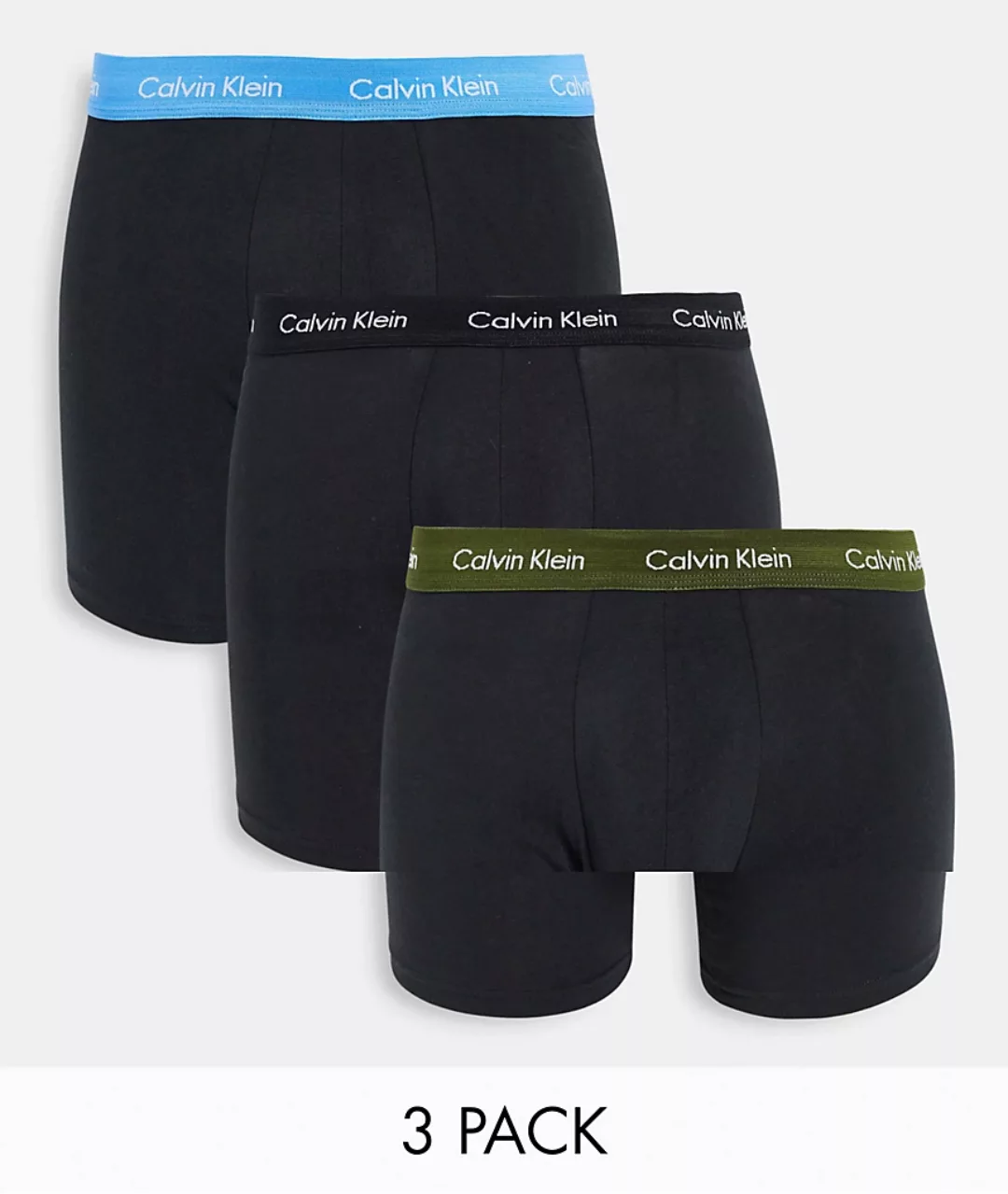 Calvin Klein – 3er-Pack schwarze Unterhosen mit niedrigem Bund in Kontrastf günstig online kaufen