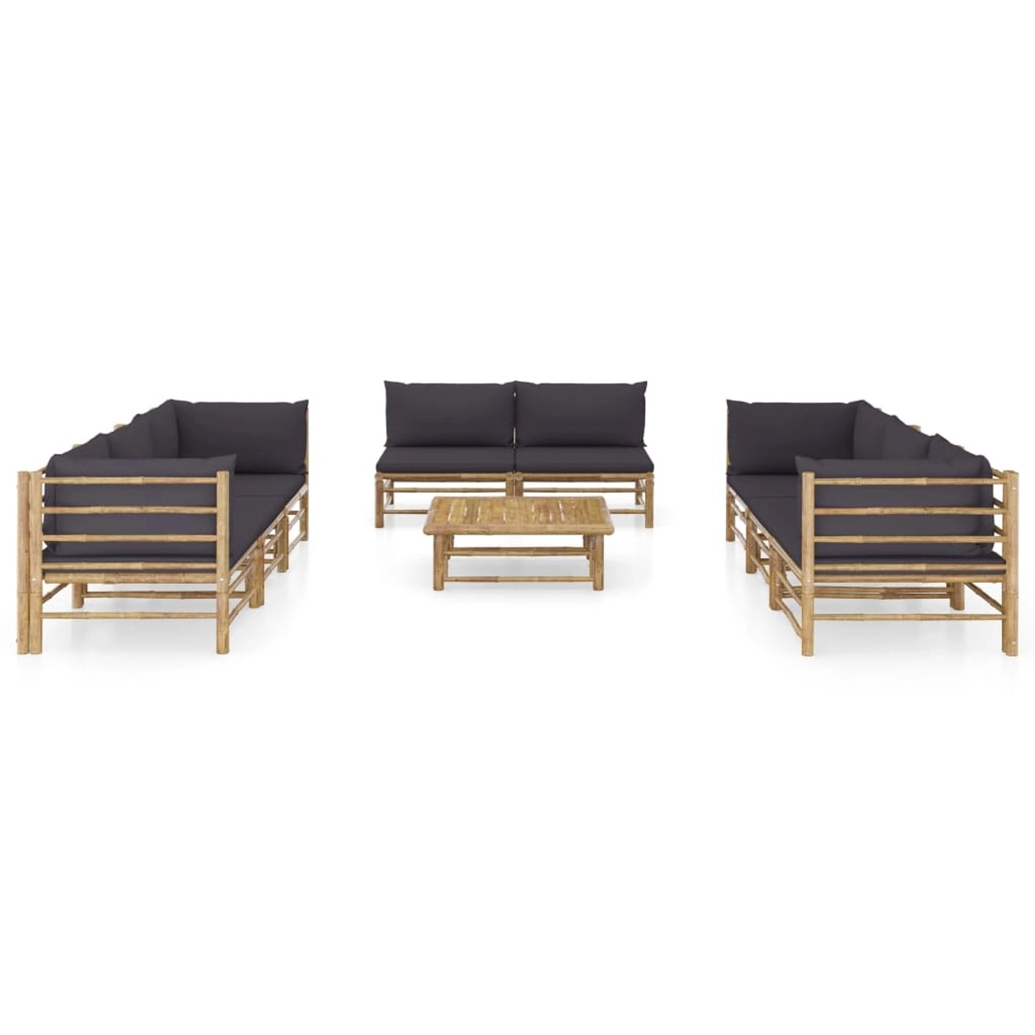 vidaXL 9-tlg Garten-Lounge-Set mit Dunkelgrauen Kissen Bambus Modell 1 günstig online kaufen