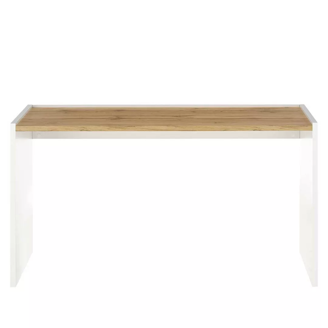 Moderner Schreibtisch in Weiß und Wildeiche Holzoptik 143 cm breit günstig online kaufen