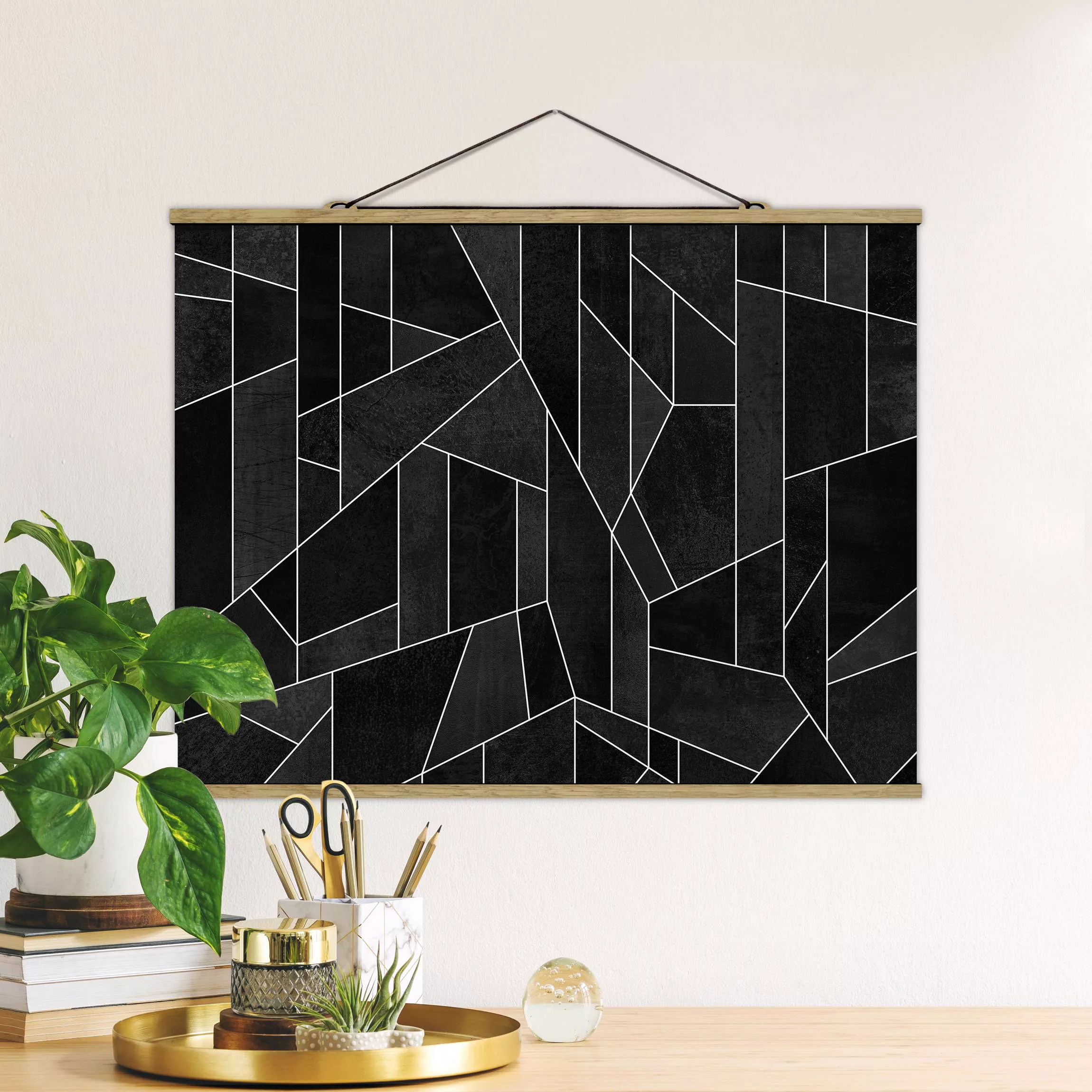 Stoffbild Abstrakt mit Posterleisten - Querformat Schwarz Weiß Geometrie Aq günstig online kaufen
