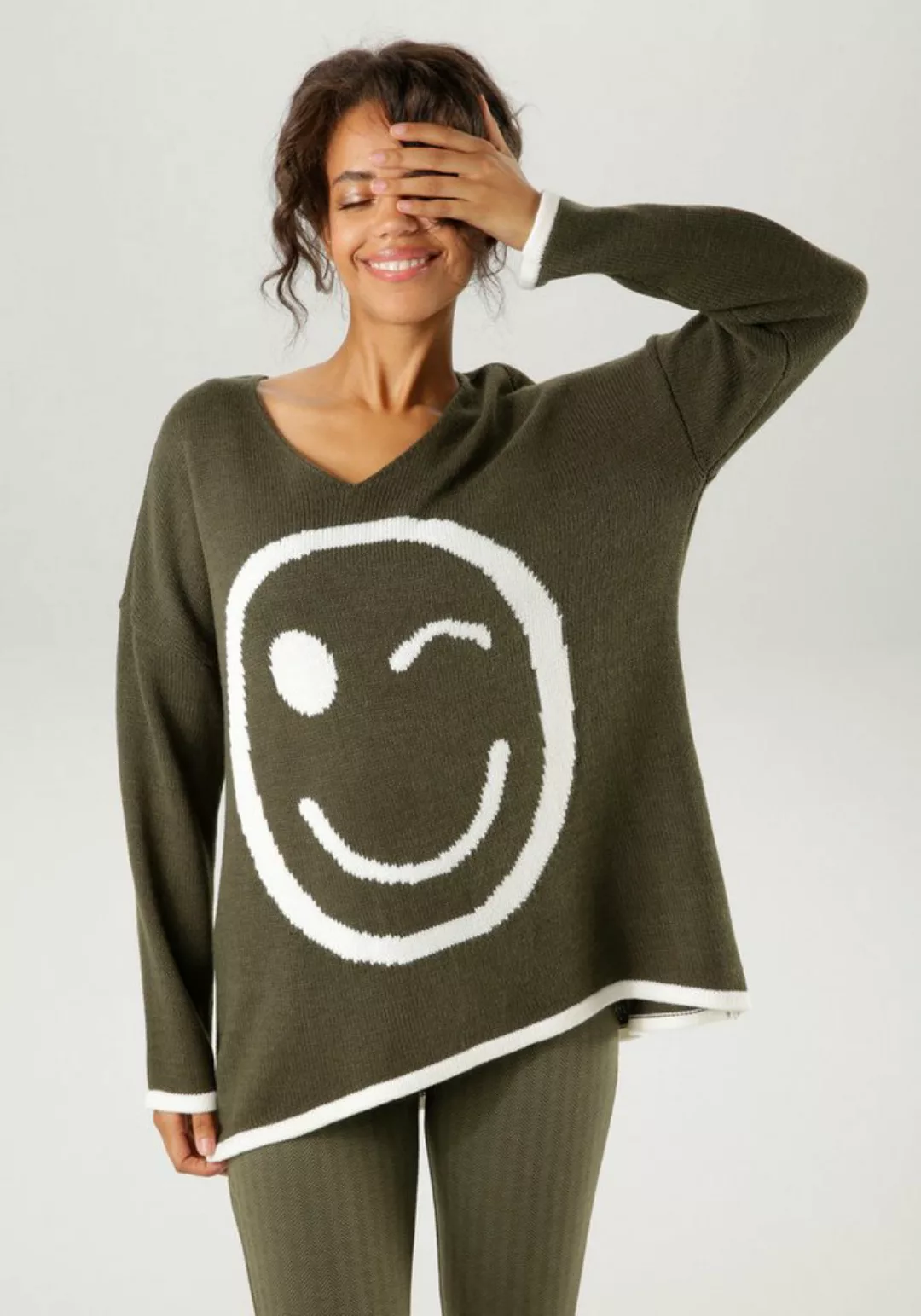 Aniston CASUAL Strickpullover mit eingestricktem Smiley - NEUE KOLLEKTION günstig online kaufen