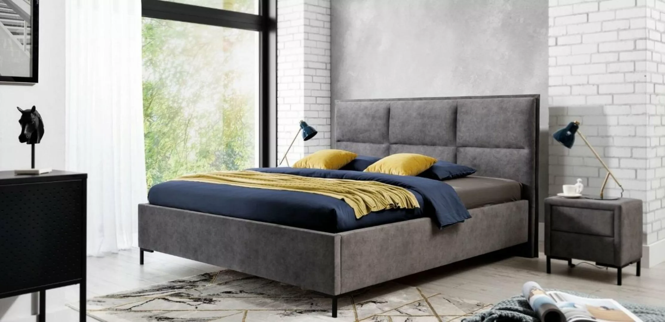 JVmoebel Bett, Bett Grau Schlafzimmer Holz Möbel Textil Design Klassische A günstig online kaufen