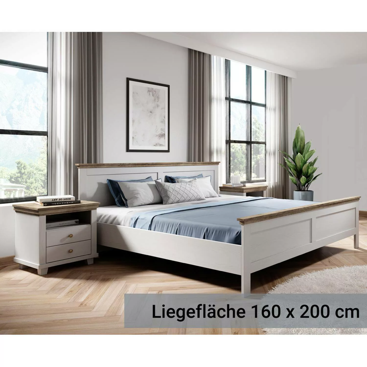 Doppelbett Liegefläche 160 x 200 cm mit 2x Nachttisch EPSOM-83 in weiß Abis günstig online kaufen