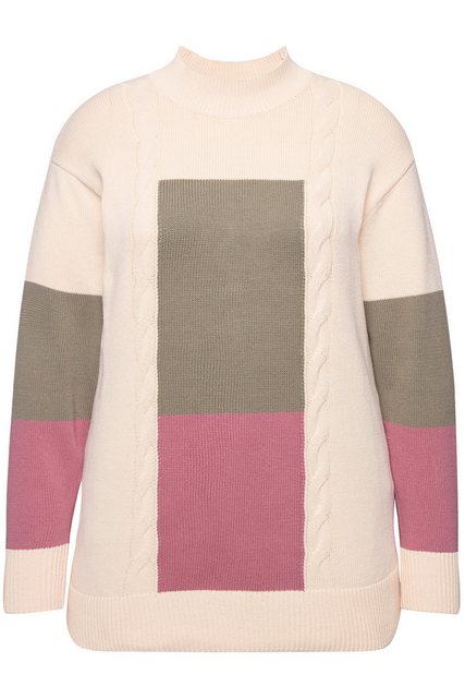 Ulla Popken Strickpullover Pullover Colorblocking Stehkragen Langarm günstig online kaufen