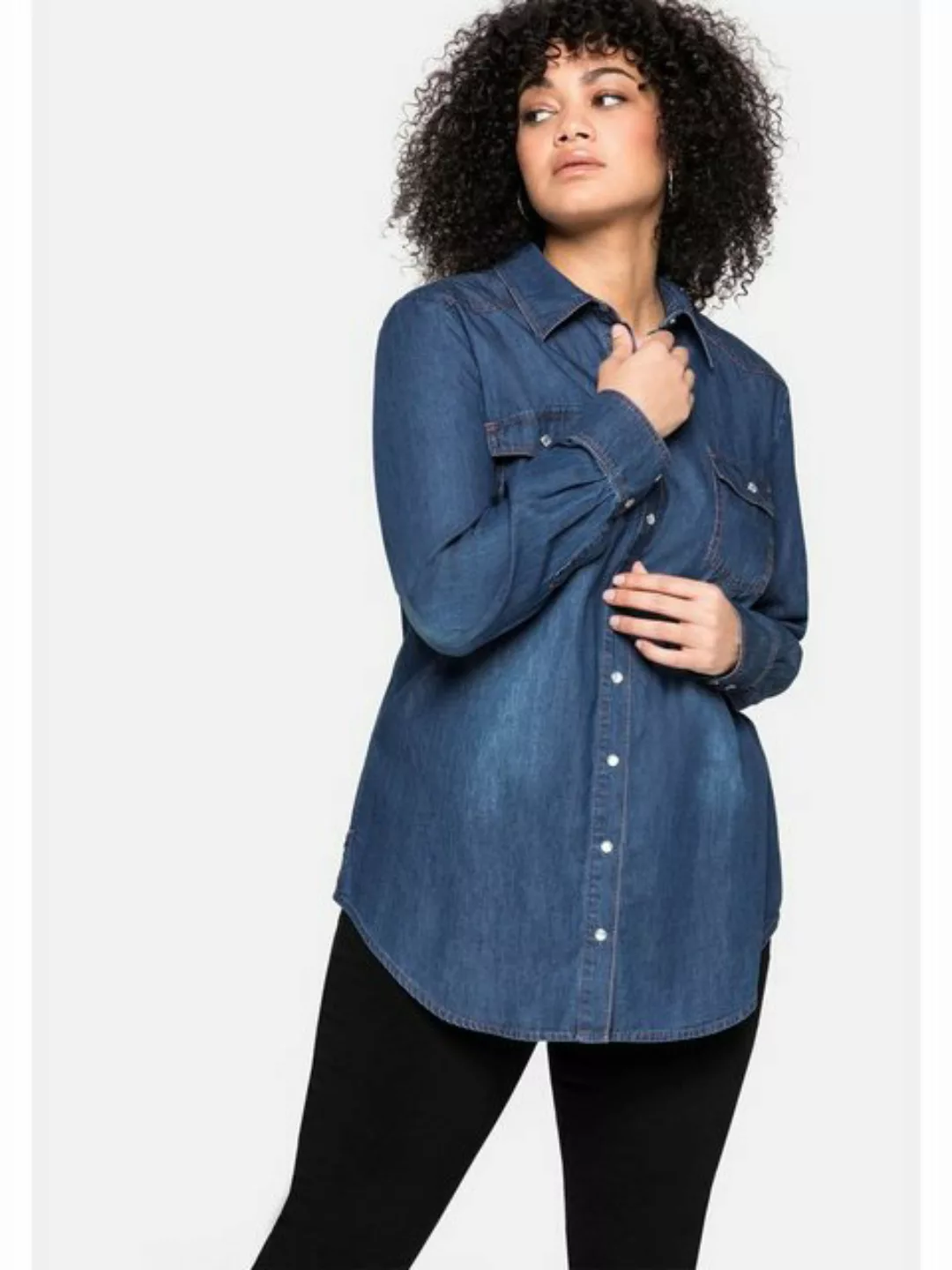 Sheego Jeansbluse Große Größen mit Knopfleiste und Brusttaschen günstig online kaufen