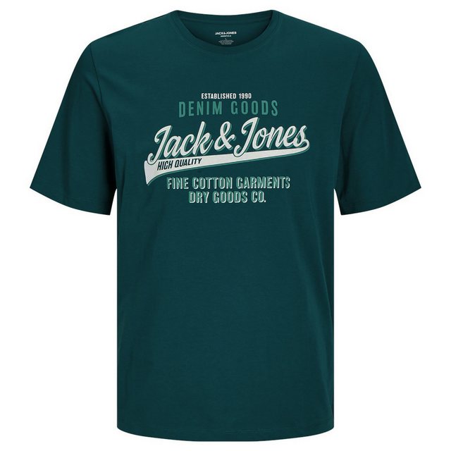 Jack & Jones Rundhalsshirt Große Größen Herren T-Shirt petrol Logoprint Jac günstig online kaufen