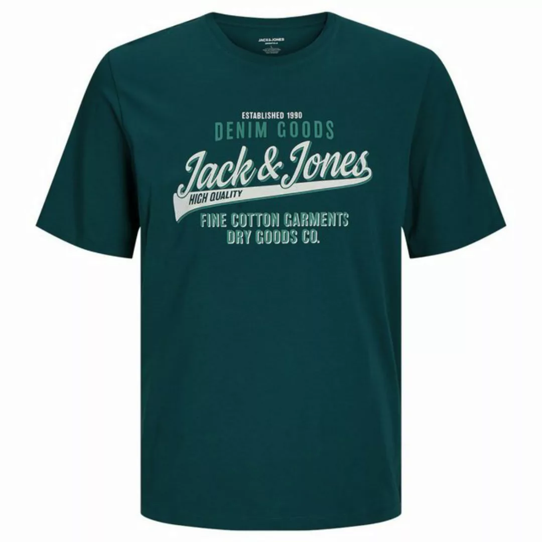 Jack & Jones Rundhalsshirt Große Größen Herren T-Shirt petrol Logoprint Jac günstig online kaufen