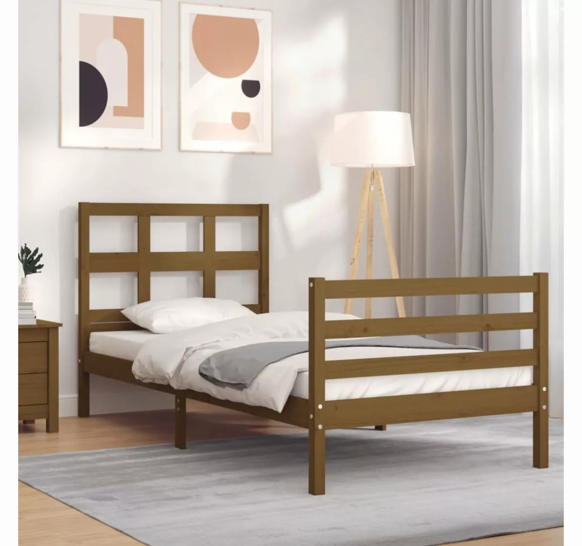 furnicato Bett Massivholzbett mit Kopfteil Honigbraun 90x200 cm günstig online kaufen