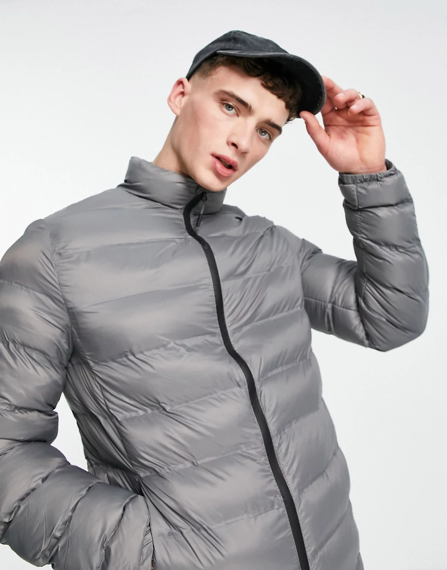 Pull&Bear – Leichte Pufferjacke in Grau günstig online kaufen