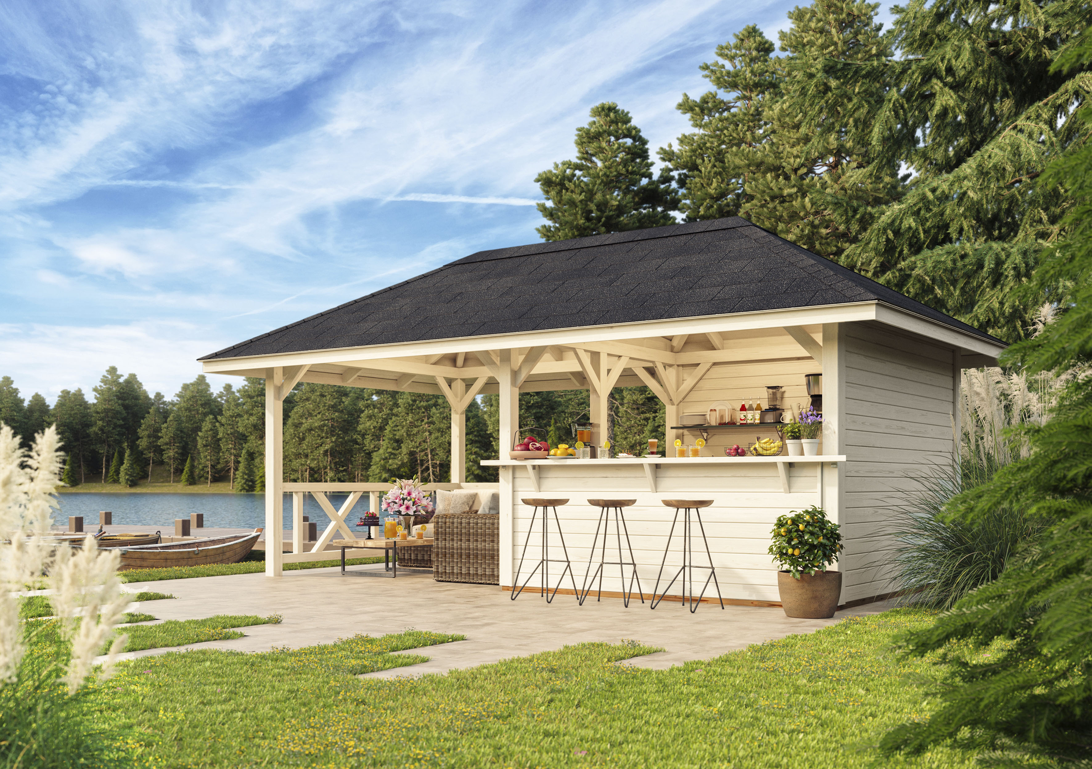 Palmako Holzpavillon "Bianca 16,6 m² Set 3", BxTxH: 588x300x323 cm günstig online kaufen