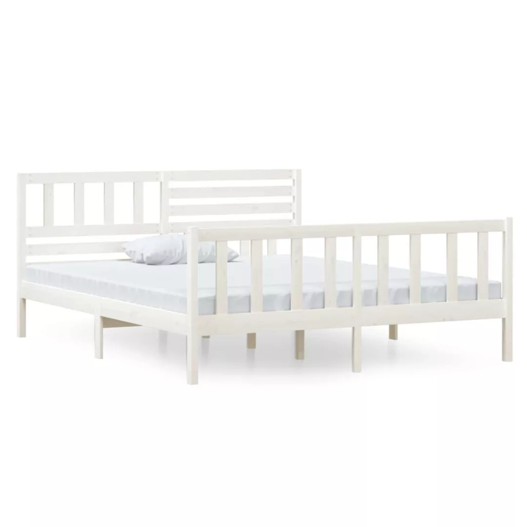 vidaXL Bettgestell Massivholzbett Weiß 135x190 cm 4FT6 Double Bett Bettgest günstig online kaufen