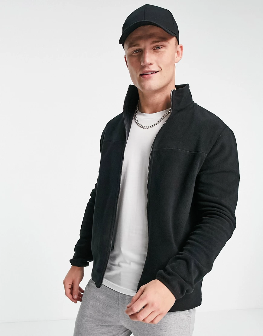 ASOS DESIGN – Trainingsjacke aus Polar-Fleecem in Schwarz günstig online kaufen