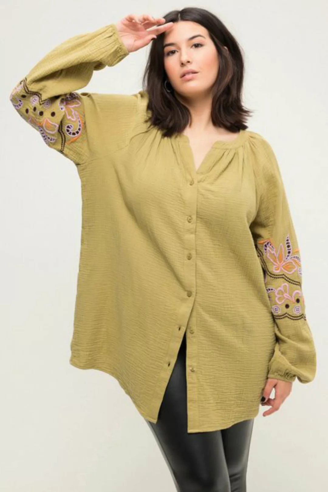 Studio Untold Satinbluse Musselin-Bluse oversized Tunika-Ausschnitt günstig online kaufen