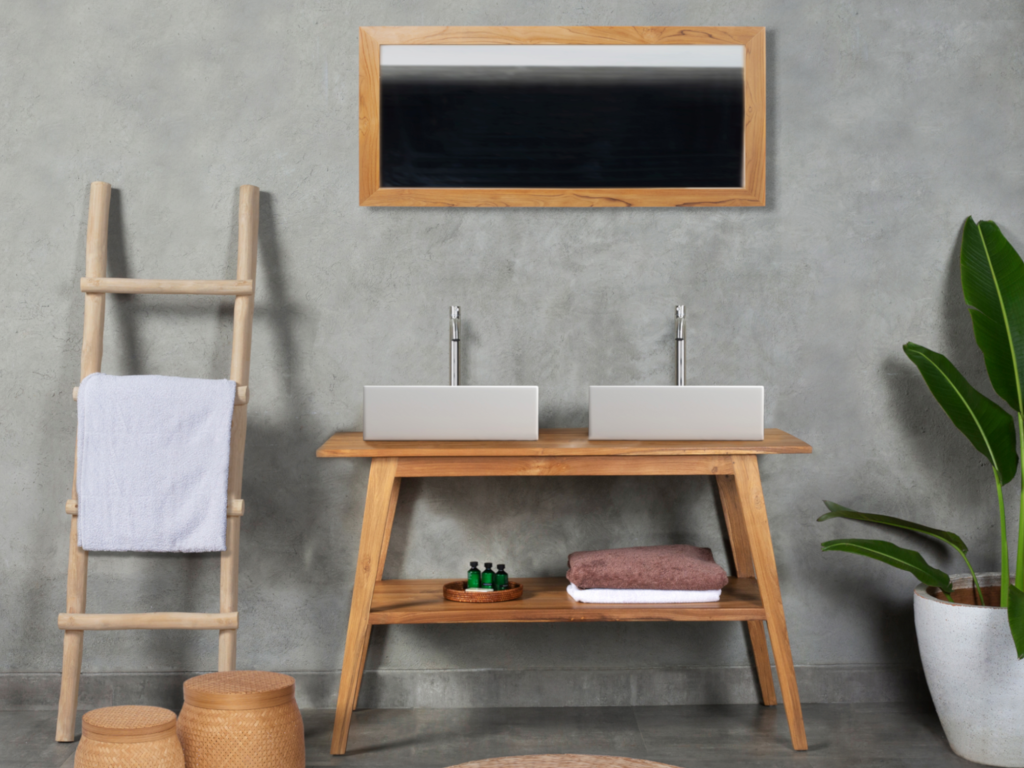 Badmöbel mit Doppelwaschbecken + Spîegel - Teakholz - 120 cm - BOBOTSARI günstig online kaufen