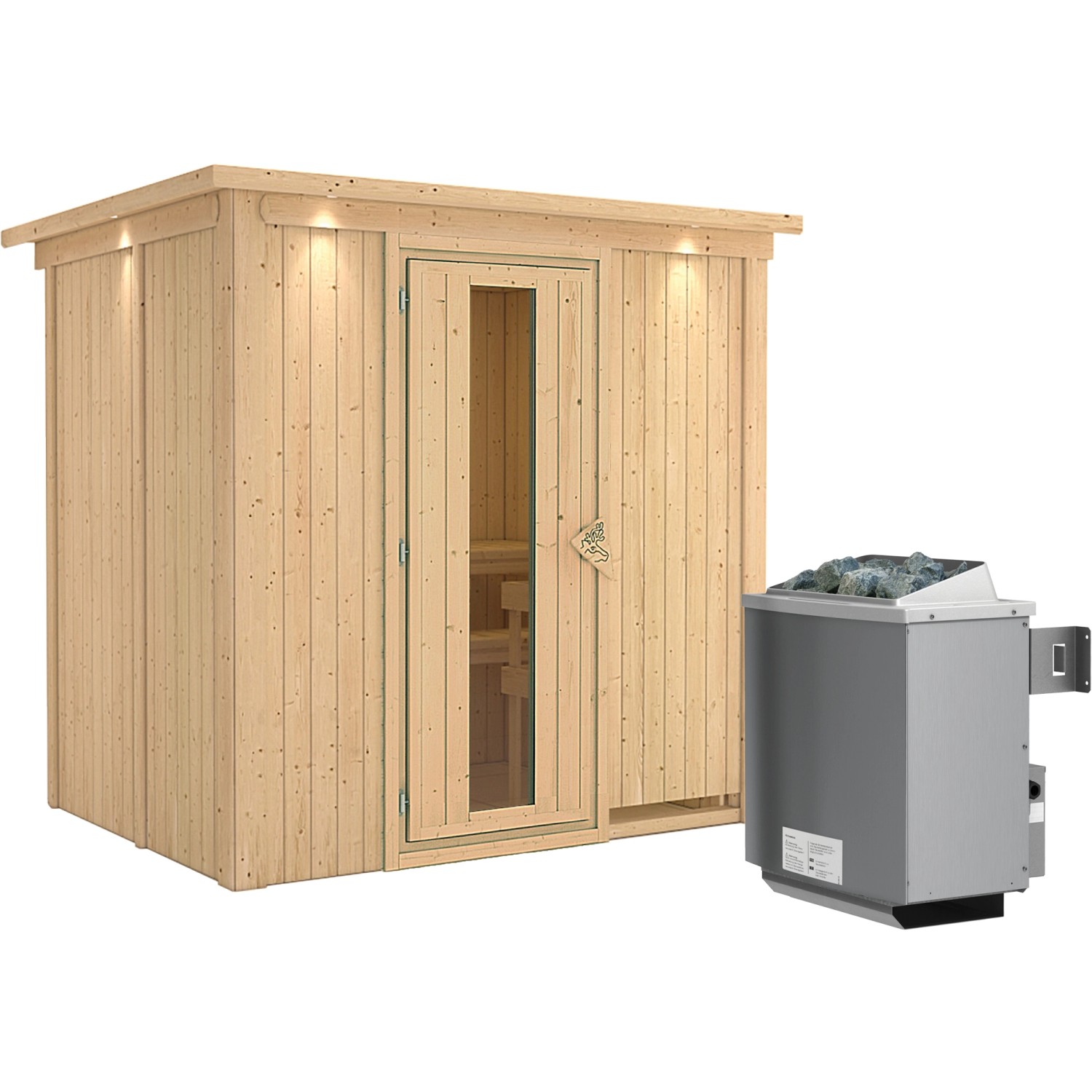 Karibu Sauna-Set Bjarne inkl. Ofen 9 kW mit integr. Steuerung, Dachkranz günstig online kaufen