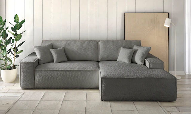 andas Ecksofa "Finnley Schlafsofa 267 cm in Bouclé, Struktur fein u. Cord, günstig online kaufen