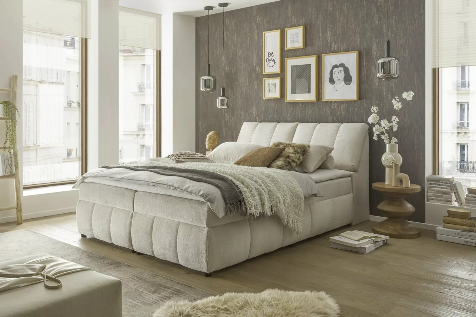 freiraum Boxspringbett Valencia 180, Stauraum, inkl. Topper, Ivory cream, 1 günstig online kaufen