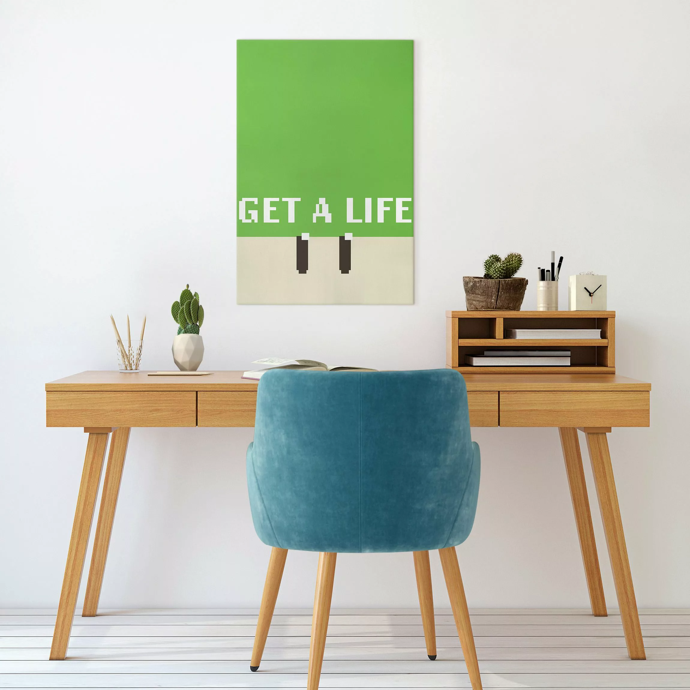 Leinwandbild Pixel Spruch Get A Life in Grün günstig online kaufen