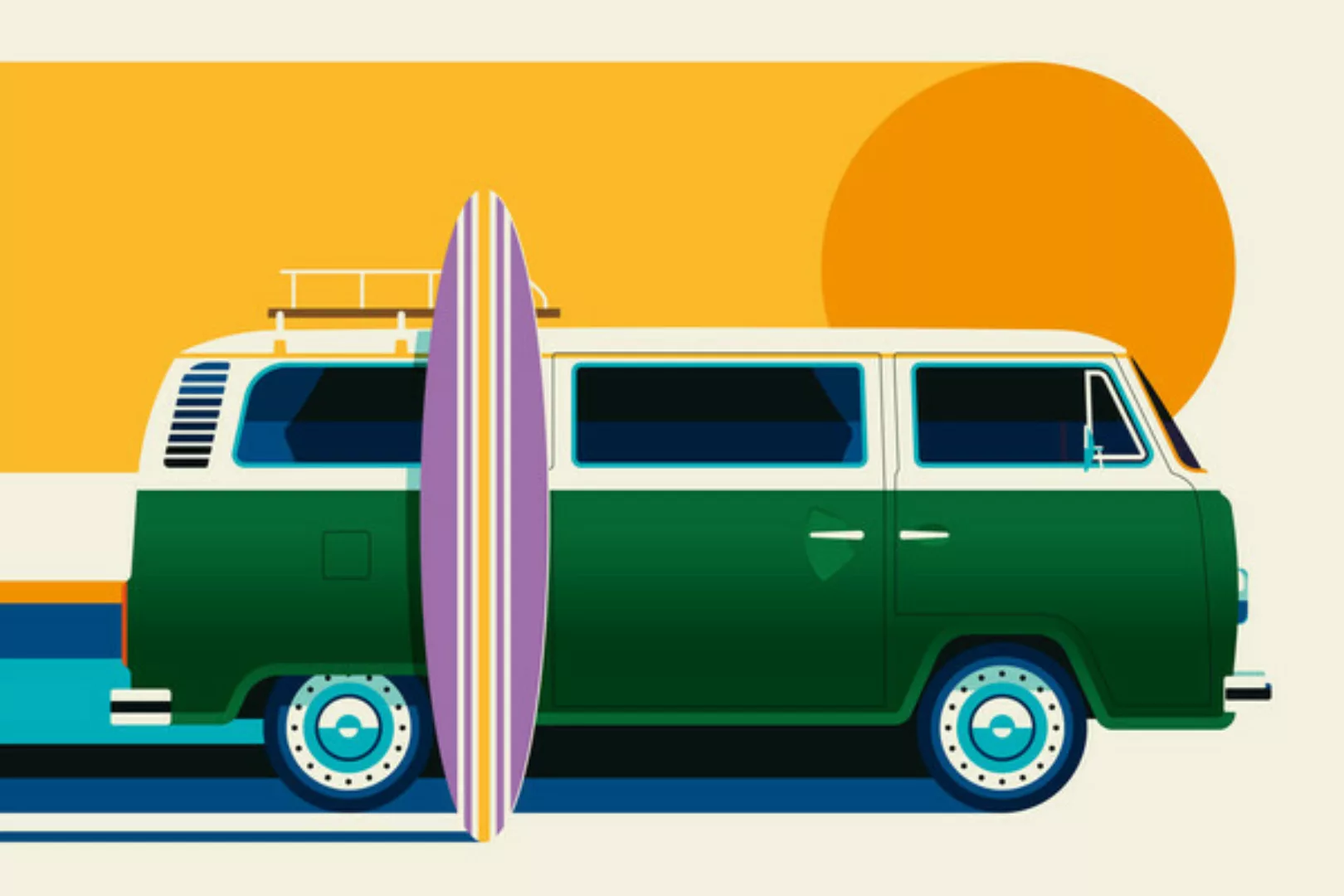 Poster / Leinwandbild - Vintage Surfer Van günstig online kaufen