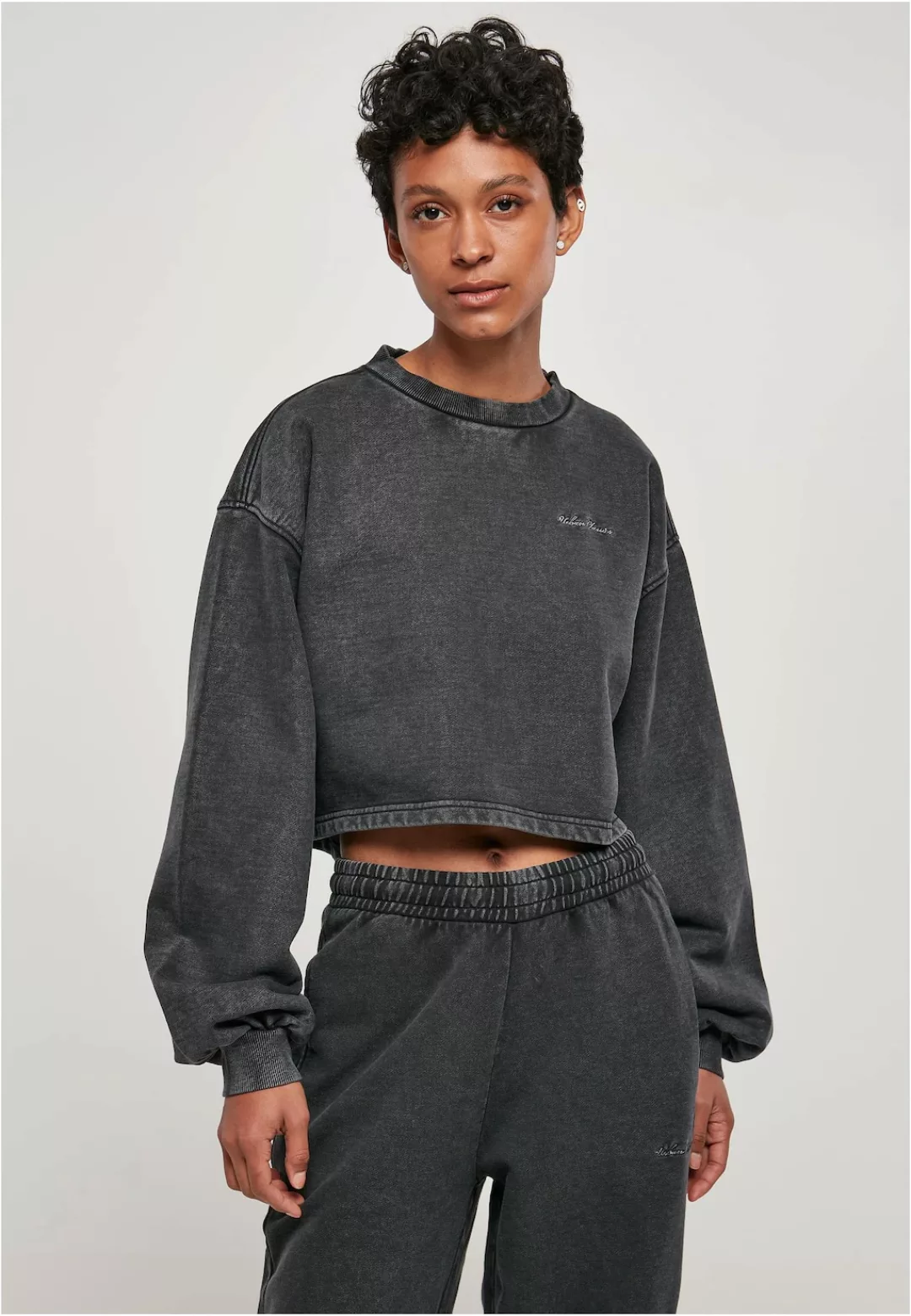 URBAN CLASSICS Sweater "Damen Ladies Cropped Small Embroidery Terry Crewnec günstig online kaufen