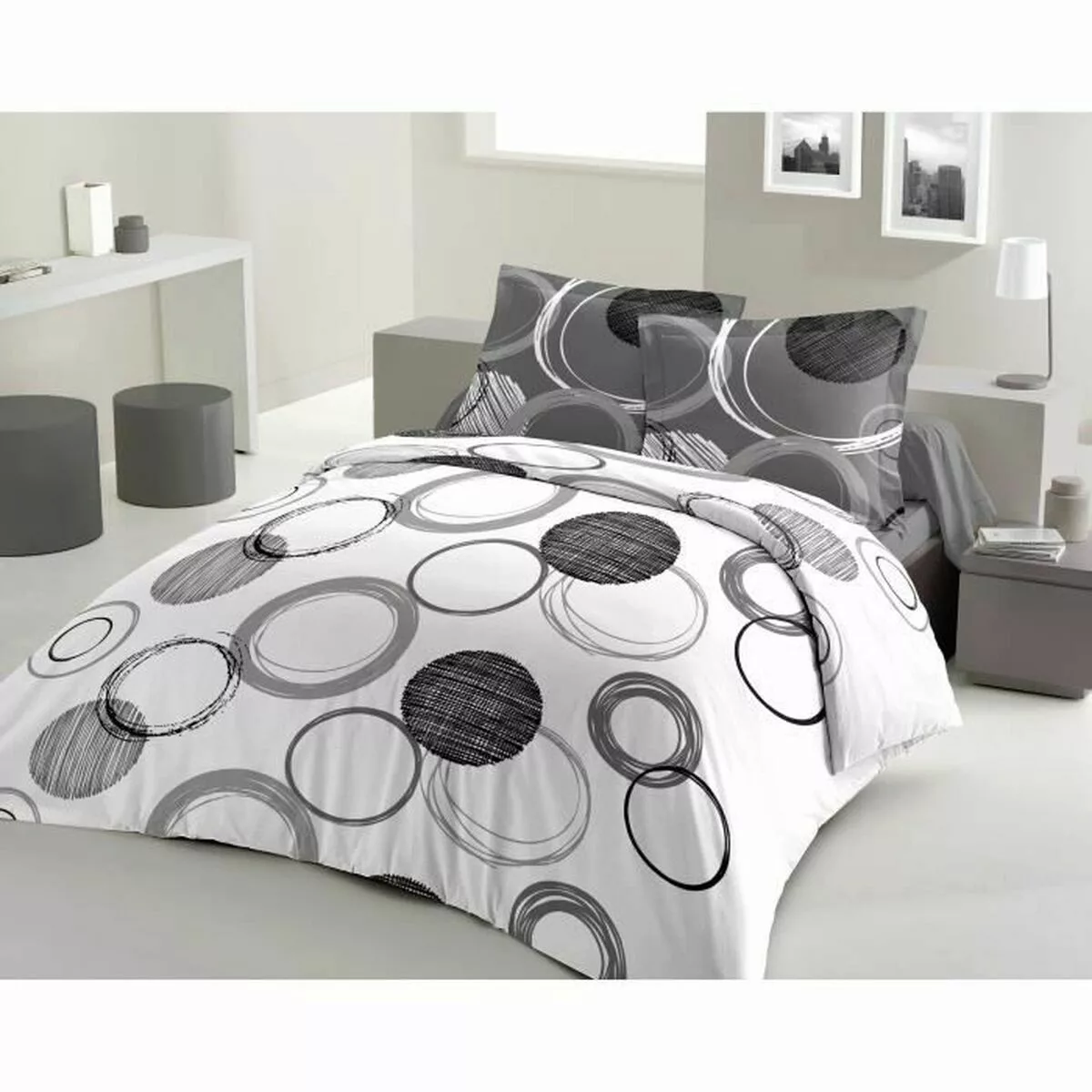 Bettwäsche-set Lovely Home Kreise Anthrazit (200 X 200 Cm) günstig online kaufen