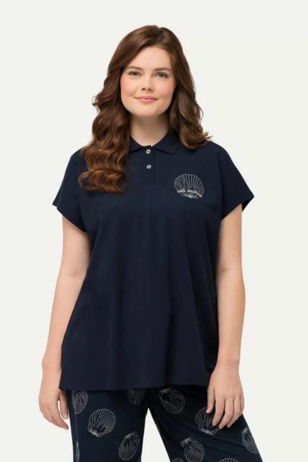 Ulla Popken Poloshirt Poloshirt Stickerei Polokragen Halbarm günstig online kaufen