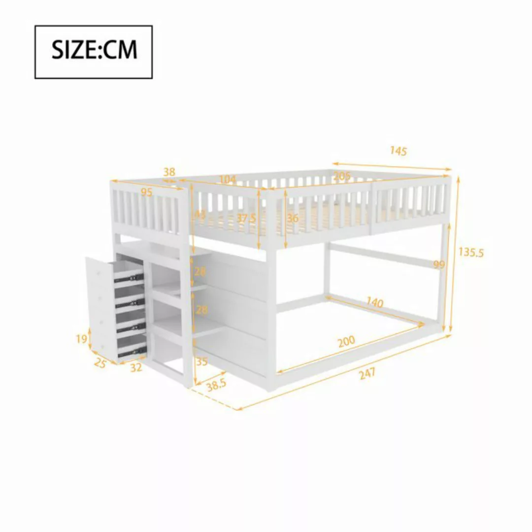 IDEASY Etagenbett 140 x 200 cm,mit 4 Schubladen,Holzbett (140 x 200 cm,mit günstig online kaufen