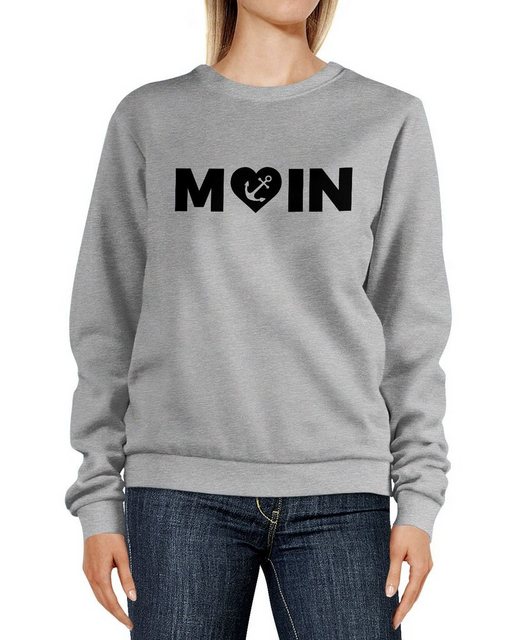 MoonWorks Sweatshirt Sweatshirt Damen Aufdruck Moin Herz mit Anker Rundhals günstig online kaufen